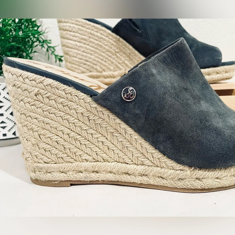 Sam Edelman “BONNIE” Espadrille Navy Blue Suede Jute Wedge Sandals | EU 39 US 8